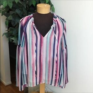 JENNIFER Lopez Medium shirred peasant too with chiffon construction